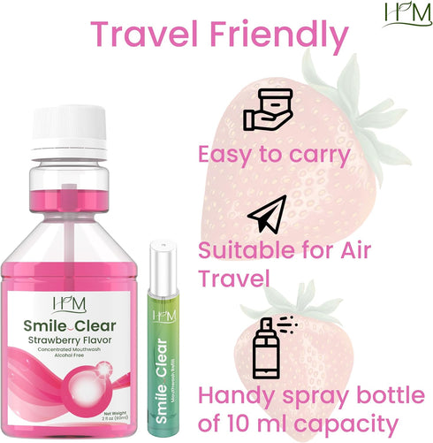 HM - Smile Clear Concentrated Alcohol Free Mouthwash, Dental Care-Smart Ingredients,for Bad Breath, whitening Teeth,Healthy Gums. (Strawberry Pack...