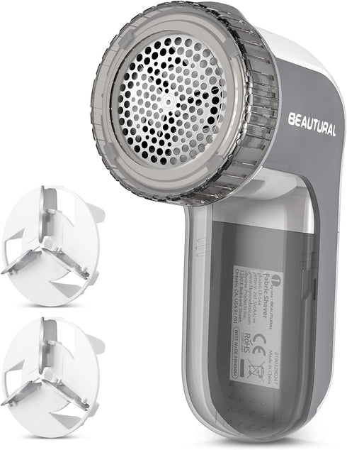BEAUTURAL Fabric Shaver and Lint Remover, Sweater Defuzzer with 2-Speeds, 2 Replaceable Stainless Steel Blades, Battery Operated, Remove Clothes F...