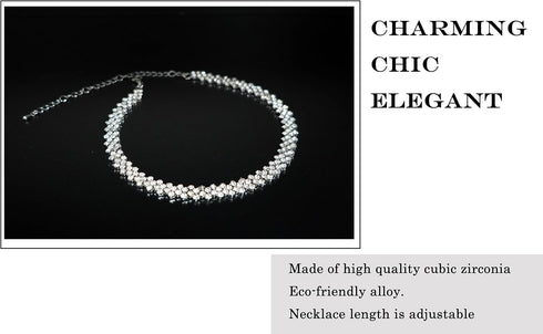 Tennis Choker for Women,Sparkly Rhinestone Necklace Dainty Cubic Zirconia Chunky Necklace,Fake Faux Diamond Chain Prom Party Bling Shiny Wedding N...