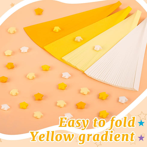 Bouiexye 540 Sheets Star Paper, Yellow Solid Color Gradient Color Paper Star Strips Double Sided Lucky Origami Star Paper Strips for Hand Art Craf...