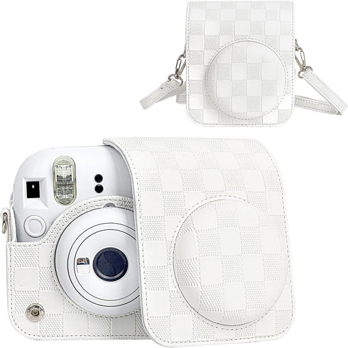 Camera Case Compatible with Fujifilm Instax Mini 12 Instant Camera, Checkerboard Style Camera Carry Bag for Polaroid Instax Mini 12 with Strap - W...
