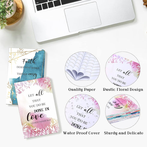 Flower Daily Prayer Faith Journals for Women, Rustic Floral Patterned Bible Verse Notebooks Inspirational Scripture Quotes Pocket Notepads, School...