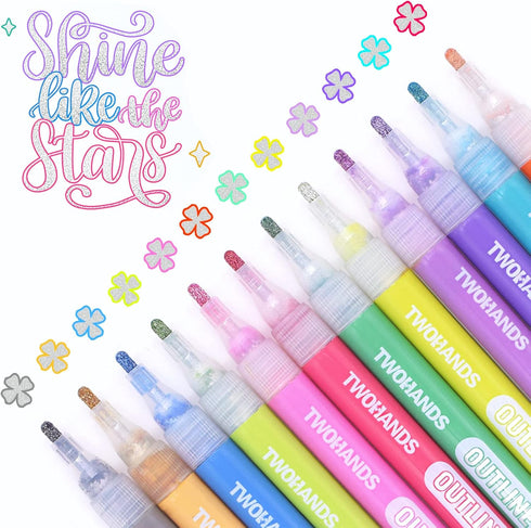 YISAN Outline Markers, Glitter Markers,Metallic Pens,Shimmer Marker Set,Christmas Card Making 12 Colors for Gift Card Writing Drawing?70436...