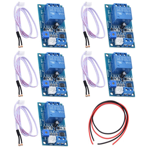5PCS XH-M131 12V Light Automatic Control Relay Module Light Control Switch Photoresistor Resistor Relay Light Detection Sensor with 24AWG Wire...
