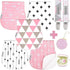 Dodo Babies 5-Pack Baby Burp Cloths - Soft, Absorbent Cotton Burp Cloths - includes Pacifier Case and 2 Pacifier Clips - Colors: Pink and White...