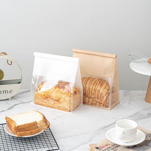 50 Pcs 8.6 Inch Bread Bags with Tin Tie, Large Loaf Bags Made Of White Cotton Paper, Storage Packing Bag with Clear Window for Bakery, Cafe, Homem...