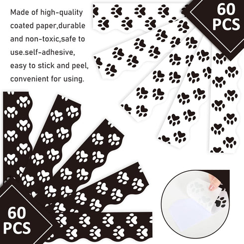 Whaline 69Ft Dog Paw Bulletin Board Border White Black Pet Paw Decoration Borders Animal Print Trim Border Cute Bulletin Board Stickers for School...