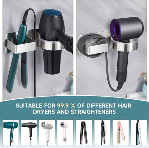 Hair Dryer Holder, Hair Tool Organizer, Stainless Steel Blow Dryer Holder Wall Mounted, Adhesive Hair Straightener Holder, Bathroom Bedroom Hair C...