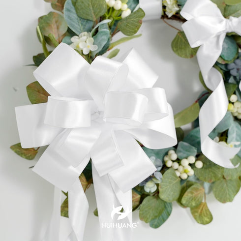 HUIHUANG White Satin Wired Ribbon 1-1/2 inch White Double-faced Satin Wire Ribbon for Bows Making, Wreaths, Gift Wrapping, Holiday Home Decor, Cra...