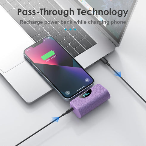 Mini Portable Charger Power Bank for iPhone, 5200mAh External battery Charging Bank, 20W PD Fast Charging Battery Pack Portable Phone Charger for ...