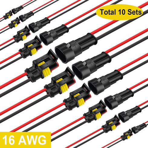 10 Kits 16 AWG 2 Pin Connector Waterproof Wire Connectors 2 Pin Automotive Electrical Connectors Quick Disconnect 2 Wire Connectors with 16 Gauge ...