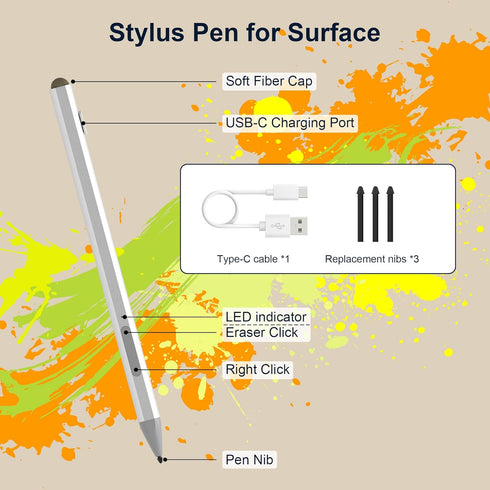 Surface Pen for Microsoft Surface Pro 9/8/7/6/5/4/3/X/11, Surface Go 3/2/1 Laptop/Studio/Book 4/3/2/1, Stylus Pen with 4096 Pressure Sensitivity a...
