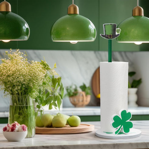 Namalu St. Patrick's Day Shamrock Paper Towel Holder with Round Base Rustic Shamrock Decor for Kitchen and Bathroom Fun Paper Towel Holder Kitchen...