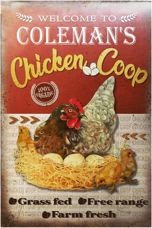 Funny Chicken Sign, Metal Chicken Coop Tin Signs, Grass Fed Free Range Farm Fresh, Yard Sign Garage Farm Garden Wall Decor Sign Plaque Outdoor for...