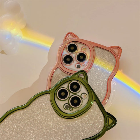 Compatible with iPhone 11 Case for Women/Girls, Cute Cat Ears Luxury Plating Glitter Bling Back Curly Wave Anti-Scratch Shockproof Case for iPhone...