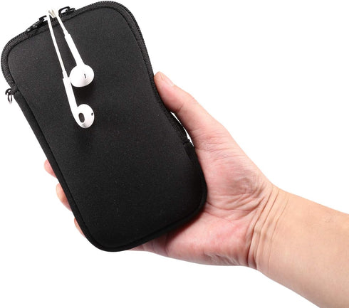 Neoprene Small Size Cell Phone Sleeve, Zip Wallet Pouch with Neck Strap for iPhone 16, 16e, 15 14 Pro, iPhone 13 12 Pro iPhone 13 12 Mini 11 Pro i...