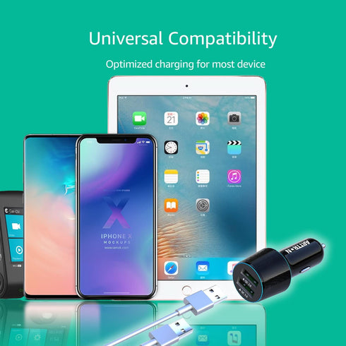 USB Car Charger, ARTTRON Quick Charge 3.0 34W Dual USB Car Charger Port Fast Charge Car Adapter Flush Fit Compatible with iPhone 15 Pro Max Plus/1...