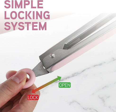 COOK WITH COLOR Food Tongs, Set of Three Cooking Tongs, 8", 10” and 13” Stainless Steel Barbeque Tongs with Silicone Tips for Non Stick Cookware, ...