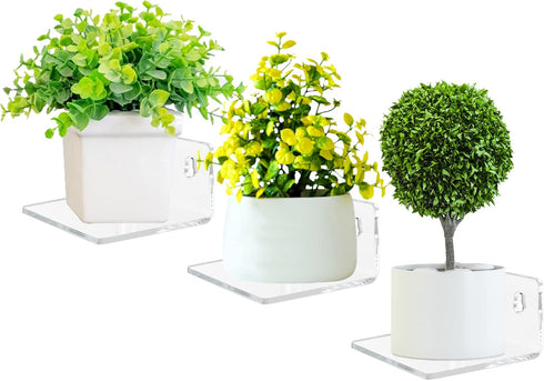 Bigfety Acrylic Small Floating Shelves for Wall, 3-Ledges, Clear Mini Display Floating Shelf Flexible Use with Adhesive or Screw...