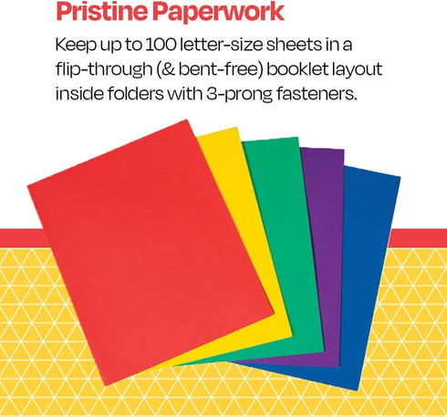 School Smart Smooth 2-Pocket Folder with Fasteners, Assorted Colors, Pack of 25...