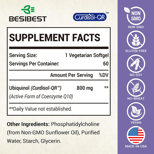 Liposomal Ubiquinol CoQ10 800 MG Softgel, High Absorption CoQ10 Ubiquinol Supplement, Active Coenzyme Q10 800mg, Powerful Antioxidant for Heart & ...