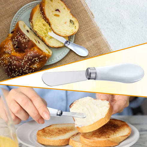 Mixweer 4 Pcs Butter Knife Stainless Steel Butter Spreader Knife with White Porcelain Handle Wide Blade Cheese Knife Spreader for Kitchen Use, 5.1...