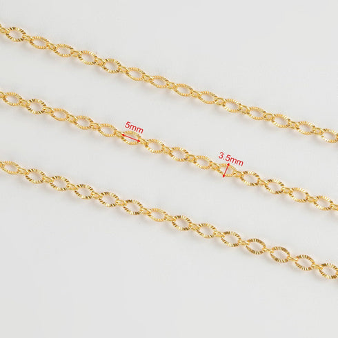5 Meters 18K Gold Plated Chain for Jewelry Making, Shiny Light Gold Embossed Oval Cable Link Chain Spool Women Necklace Bracelet DIY Jewelry Findi...