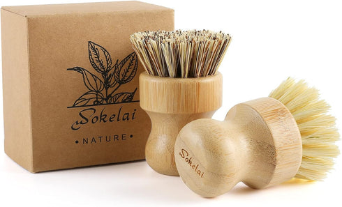 Bamboo Dish Scrub Brushes Set for Kitchen - Wooden Cleaning Scrubbers Brushes, Eco-Friendly Natural Dishes Washing Brush for Dishwashing Cast Iron...