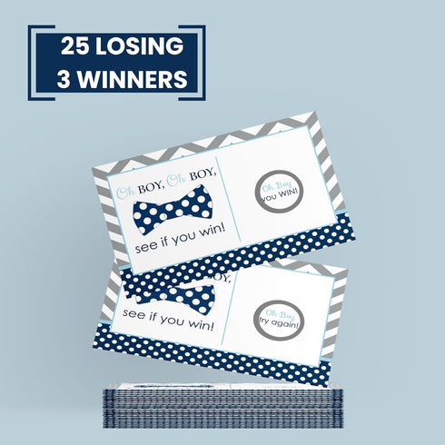 Bow-Tie Baby Shower Games for Boys - 28 Pack Scratch Off Game Cards - Fun Guest Activities to Reveal Prizes - Little Man Theme in Blue and Grey...