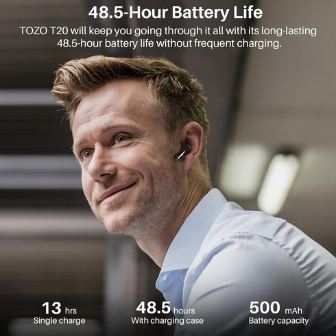 TOZO T20 Wireless Earbuds Bluetooth Headphones 48.5 Hrs Playtime with LED Digital Display, IPX8 Waterproof, Dual Mic Call Noise Cancelling 10mm Br...