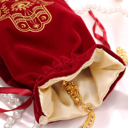 ARTSY CRAFTS 6x9" Hamsa Hand Velvet Jewelry Pouch Gift Bags, Fatima Hand Evil Eye Velvet Drawstring Oracle Tarot Card Rune bags Dice Bag (Rose Red...