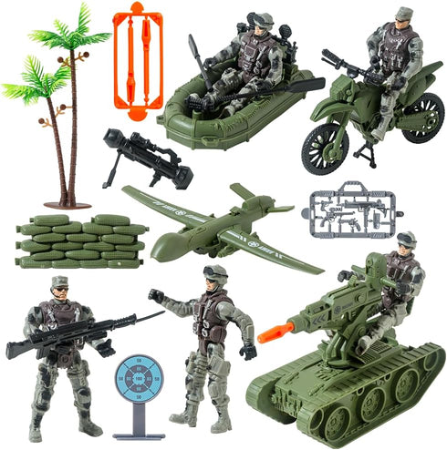 Army Toys, Military Soldier Action Figures,Military Toys Include Green Army Men, Rowboats, Motorcycles, Aircraft Weapons Accessories Playset Toy S...