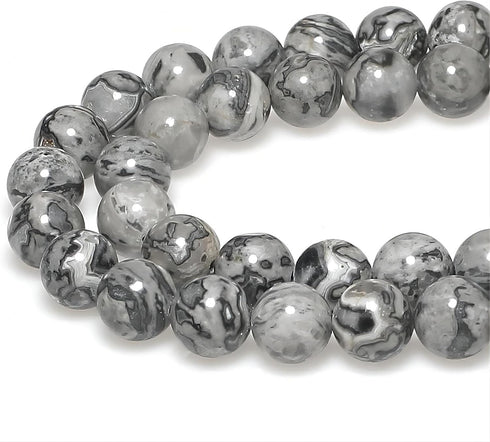 AAA Natural Map Stone Beads Gray Picasso Stone Beads for DIY Bracelet Making 15" (6mm)...