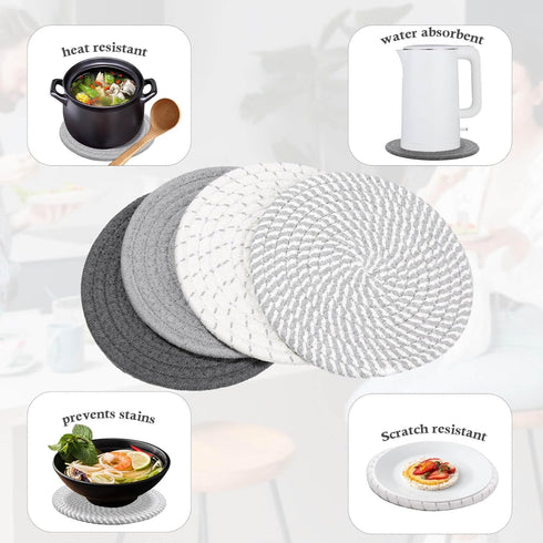 7" Trivets for Hot Dishes, Hot pots and Pans, 4 Heat Resistant Hot Pads, Pot Holders for Kitchen, Hot Plate Mats for Kitchen Countertops, Table, H...