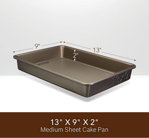 GoodCook Sweet Creations Textured Nonstick Medium Sheet Cake Pan, 13" x 9" x 2", Champagne Pewter...