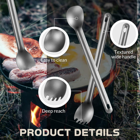 4 Pieces Titanium Long Handle Spork and Spoon 8.4 Inch Ultralight Portable Flatware Lightweight Soup Spoon Camping Spork Utensil for Outdoor Campi...