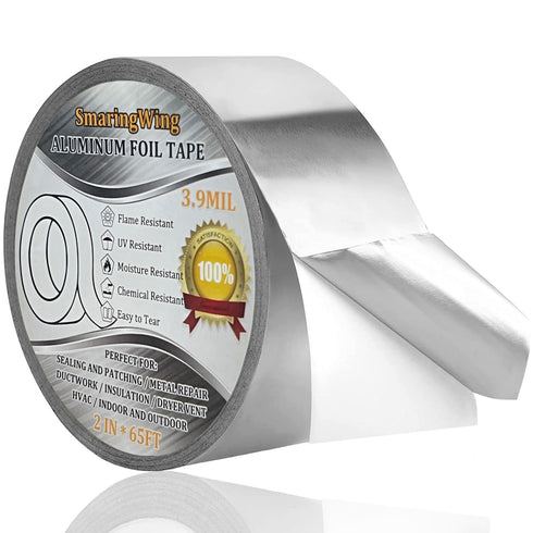 Duct Tape Heavy Duty Waterproof, Premium Aluminum Foil Tape (2"*65Feet,3.9mil), Silver Metal Patch & Seal Tape, High Temperature, Insulation Adhes...