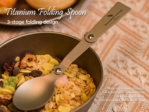 iBasingo Titanium Folding Spoon Camping Cutlery Coffee Tea Soup Dessert Food Serving Spoon Lightweight Portable Dinnerware Travel Backpacking Picn...