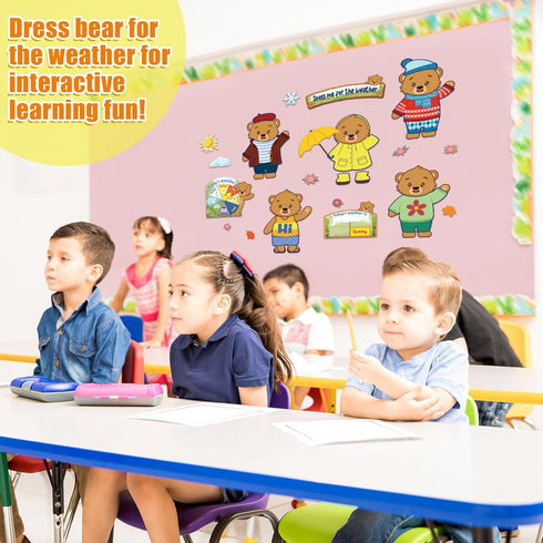 86 Pcs Weather Bulletin Board Set for Classroom 12 x 8 Inch Bear Dress Weather Chart Seasonal Bulletin Board Cutout Set Bulletin Board Decorations...