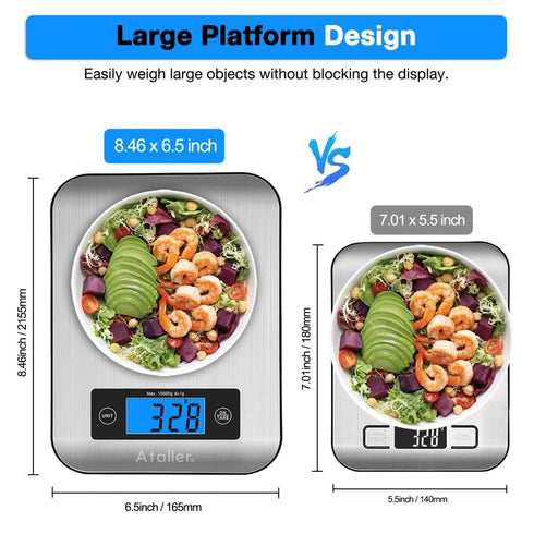 Ataller Digital Kitchen Scales, 304 Stainless Steel Food Scales, Professional Food Weighing Scales with Large LCD Display, Incredible Precision up...