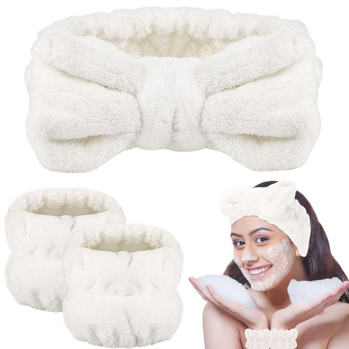 BESARME 3 Pieces Face Wash Headband and Wristband Set Spa Headband for Women Girls Makeup Skincare Headbands Wrist Towels Wrist Bands for Washing ...