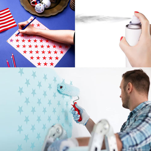 12 Pieces Independence Day American Flag 50 Star Stencil Template 3 Size Patriotic Star Stripe Stencils Memorial 4th of July Reusable DIY Painting...
