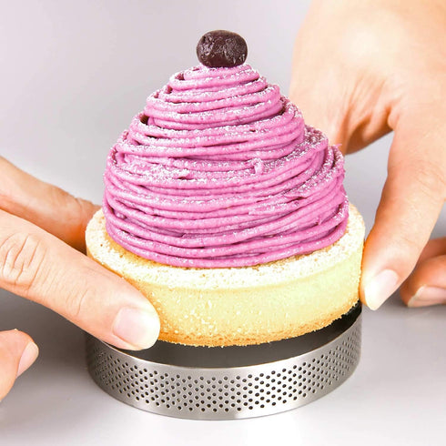 FANGSUN Tart Ring, Perforated Tart Rings for Baking, Stainless Steel Nonstick Round Cake Ring, Metal Pastry Mold for French Dessert, Small Fruit T...