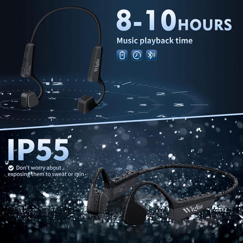 Bone Conduction Headphones Premium Open-Ear Wireless Bluetooth Sport Headphones with Microphones, Sweatproof Waterproof Wireless Earphones for Run...