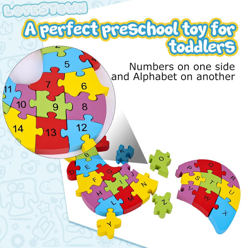 LovesTown Rooster Wooden Puzzle, 26PCS Jigsaw Puzzle Alphabet and Number Puzzles Wooden Building Blocks for Kid Toddlers Preschool...