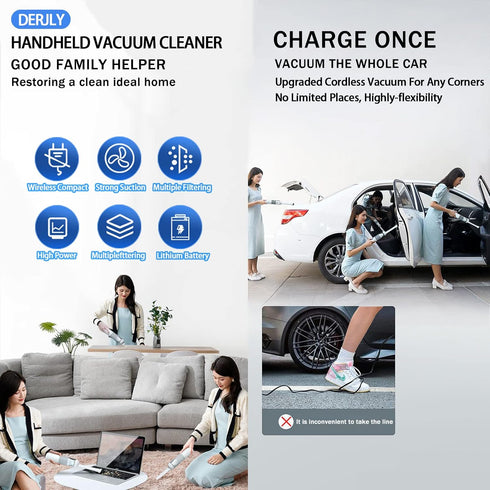 Handheld Vacuum,Portable Mini Auto Vacuum Cleaner, Wireless Handheld Car Vacuum Cleaner, 8000 Pa Super Suction Power, Dust Buster Cordless Recharg...