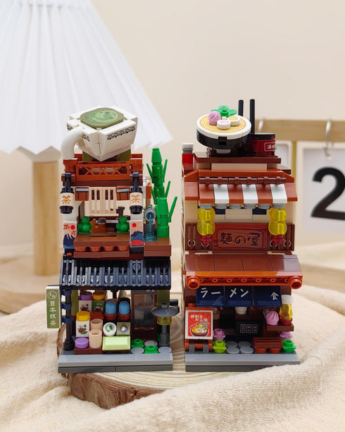 Japanese Street View Ramen Shop Building Blocks Set, Japanese Theme Store Simulation Architecture Creative Model, Mini Bricks Construction Buildin...