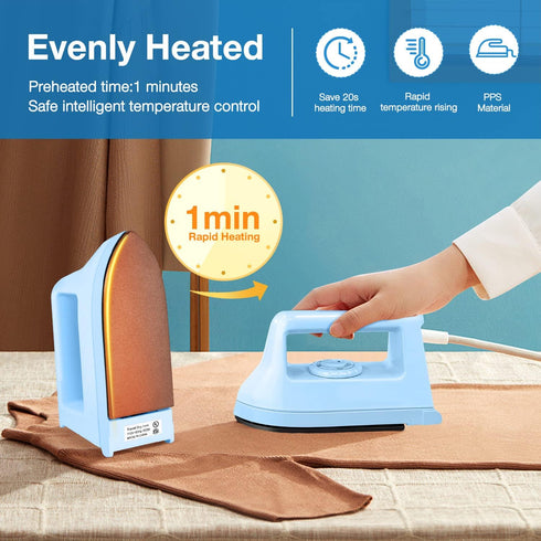 Mini Iron for Crafts Quilting, Travel Iron Household Iron Easy Iron Supplies Mini Electric Iron, Mini Heat Press Machine Sewing Sachine (Blue)...