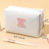 Personalized Initial Letter Makeup Bag,Preppy Patch Makeup Bag,PU Waterproof Travel Toiletry Bag,Chenille Letter Cosmetic Bag,Toiletry Zipper Pouc...