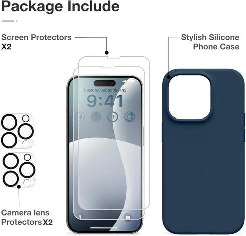 GONEZ for iPhone 14 Pro Case, with 2 Pack Screen Protector + 2 Pack Camera Lens Protector, Soft Anti-Scratch Microfiber Lining, Shockproof Protect...